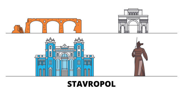 Russia, Stavropol flat landmarks vector illustration. Russia, Stavropol line city with famous travel sights, skyline, design. Russia, Stavropol flat landmarks vector illustration. Russia, Stavropol line city with famous travel sights, design skyline. stavropol stavropol krai stock illustrations