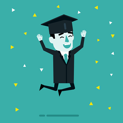 Progressive Graduation Cheerful Graduate Student Jumps In Joy Successful Graduation Ceremony ...