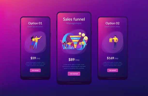 Vector illustration of Sales funnel management app interface template.