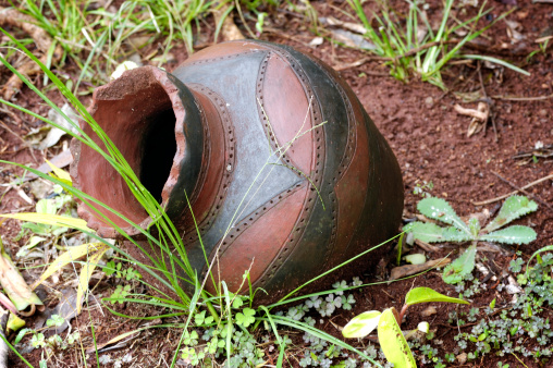 Swazi pottery in the garden.