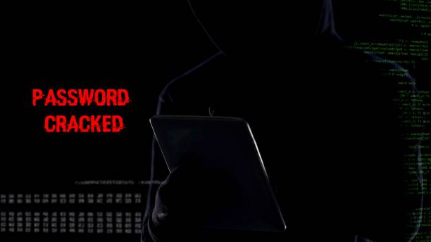 istock Male in hood typing on tablet, cracking password, gathering personal data 1135491178