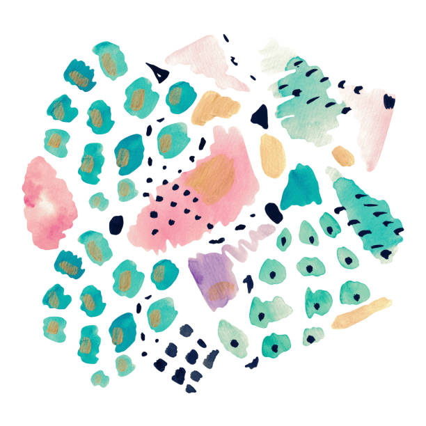 istock Watercolor abstract illustration of decorative spots on white isolated background Modern texture pink purple blue black smudges stripes trendy collage 1135492886