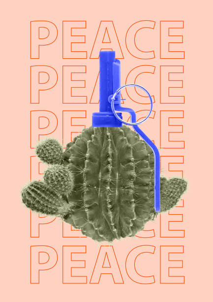 istock Green cactus and grenade weapons as a symbol of peace. 1135499122
