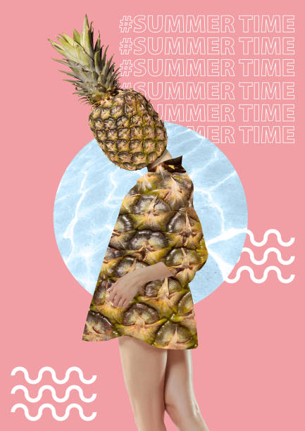 Modern Art Collage. Girl with pineapple head