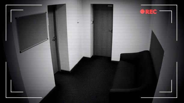 Empty corridor view through surveillance camera, private property protection