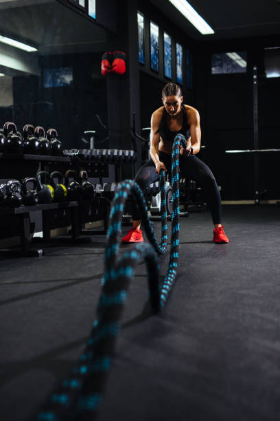 istock Battle ropes session at the gym 1135501422