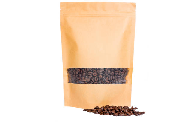 istock brown paper doypack stand up pouch with window  zipper  filled with coffee beans on white background 1135501997