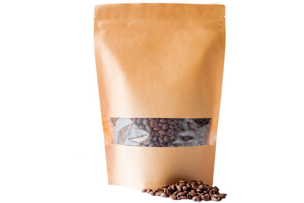 istock brown paper doypack stand up pouch with window  zipper  filled with coffee beans on white background 1135502002