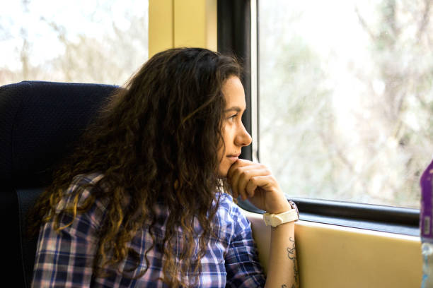 istock Young woman traveling by train 1135508984