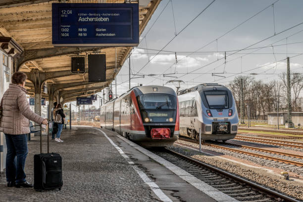 Dessau-Roßlau, Germany, March 24, 2017 - A regional train of the Elbe-Saale-Bahn, a subsidiary of Deutsche Bahn, reaches Dessau main station on the way to Aschersleben.