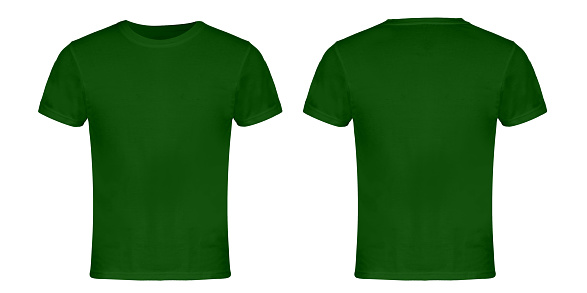 Green Blank T-shirt Front and Back Isolated on White