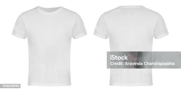 White Blank Tshirt Front And Back Stock Photo - Download Image Now - T-Shirt, White Color, Template