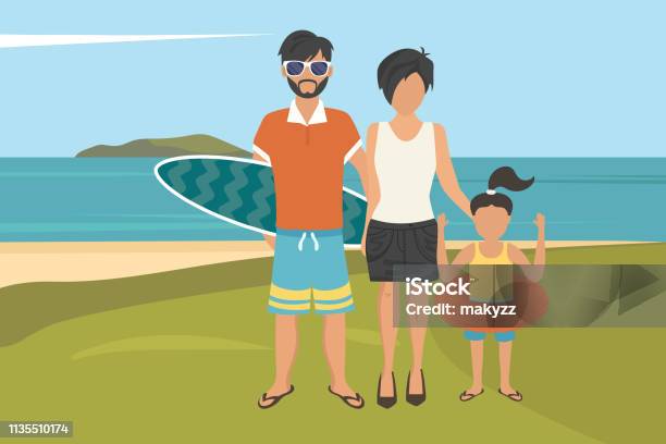 행복 한 가족 여름 방학 평면 벡터 일러스트 가족에 대한 스톡 벡터 아트 및 기타 이미지 - 가족, 관광 리조트, 남성 - Istock
