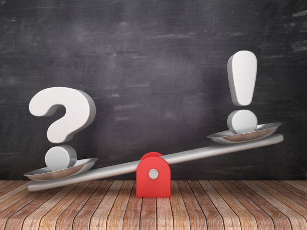 istock Seesaw Scale with Question Mark and Exclamation Point on Chalkboard Background - 3D Rendering 1135510404