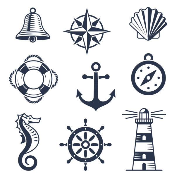 Set of marine, maritime or nautical icons