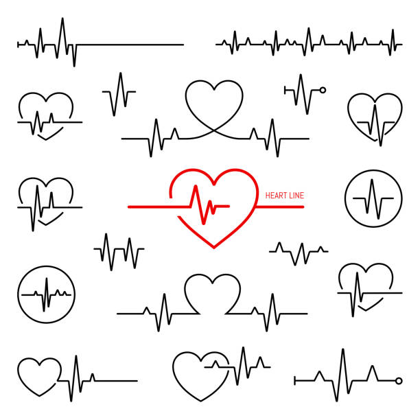 ilustraciones, imágenes clip art, dibujos animados e iconos de stock de colección simple de iconos de línea relacionados con el cardiograma - heart icon