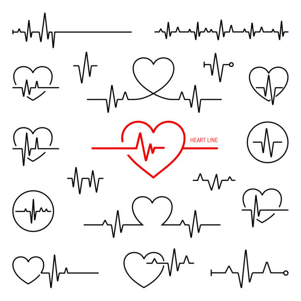 ilustrações, clipart, desenhos animados e ícones de coleção simples de ícones da linha relacionada do cardiogram - medical observation