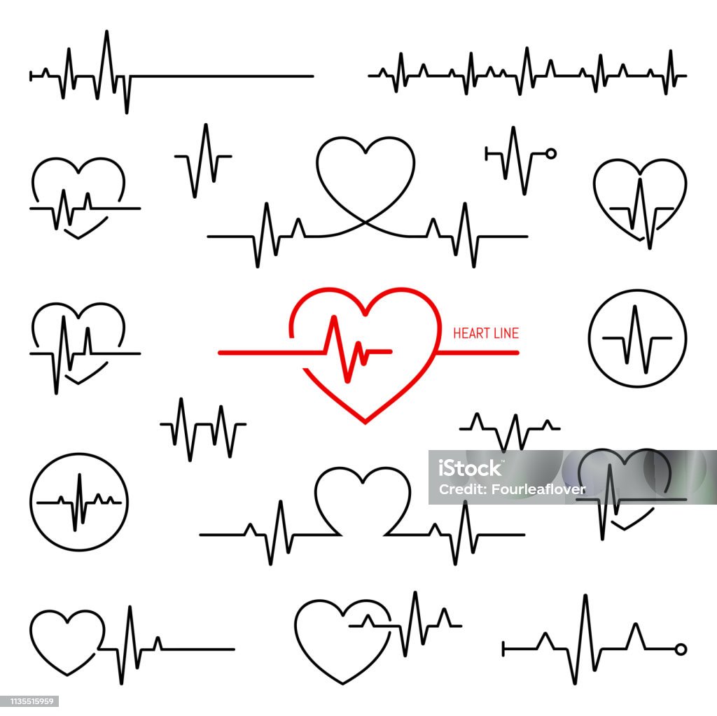 Simple collection of cardiogram related line icons Electrocardiography stock vector