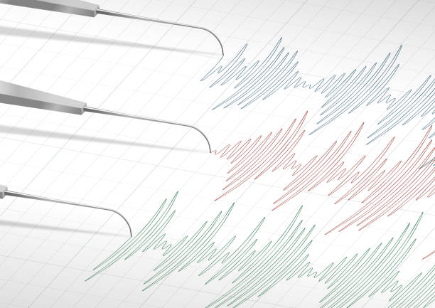 폴 리 그래프 거짓말 탐지기 테스트 벡터 클로즈업 - seismograph seismic earthquake quake stock illustrations