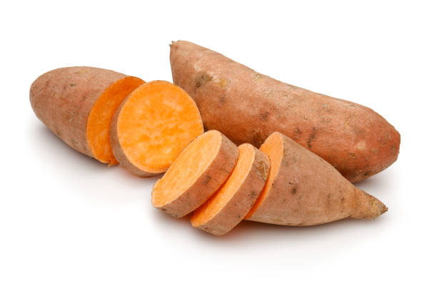 istock Raw sweet potato with slice isolated on white 1135517678