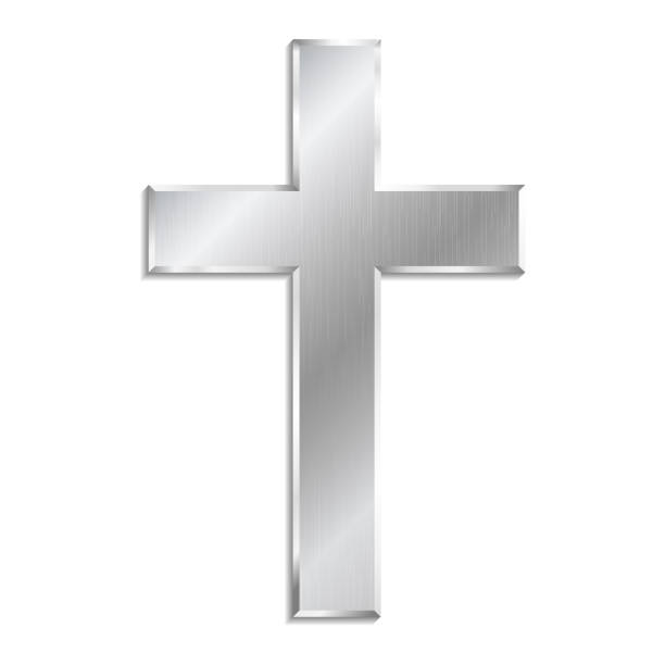 istock Metal christian cross with shadow, isolated on white background. 1135518109