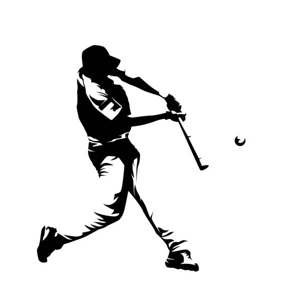 Baseball player hitting ball, batter,  isolated vector silhouette Baseball player hitting ball, batter,  isolated vector silhouette men baseball baseball cap baseball bat stock illustrations