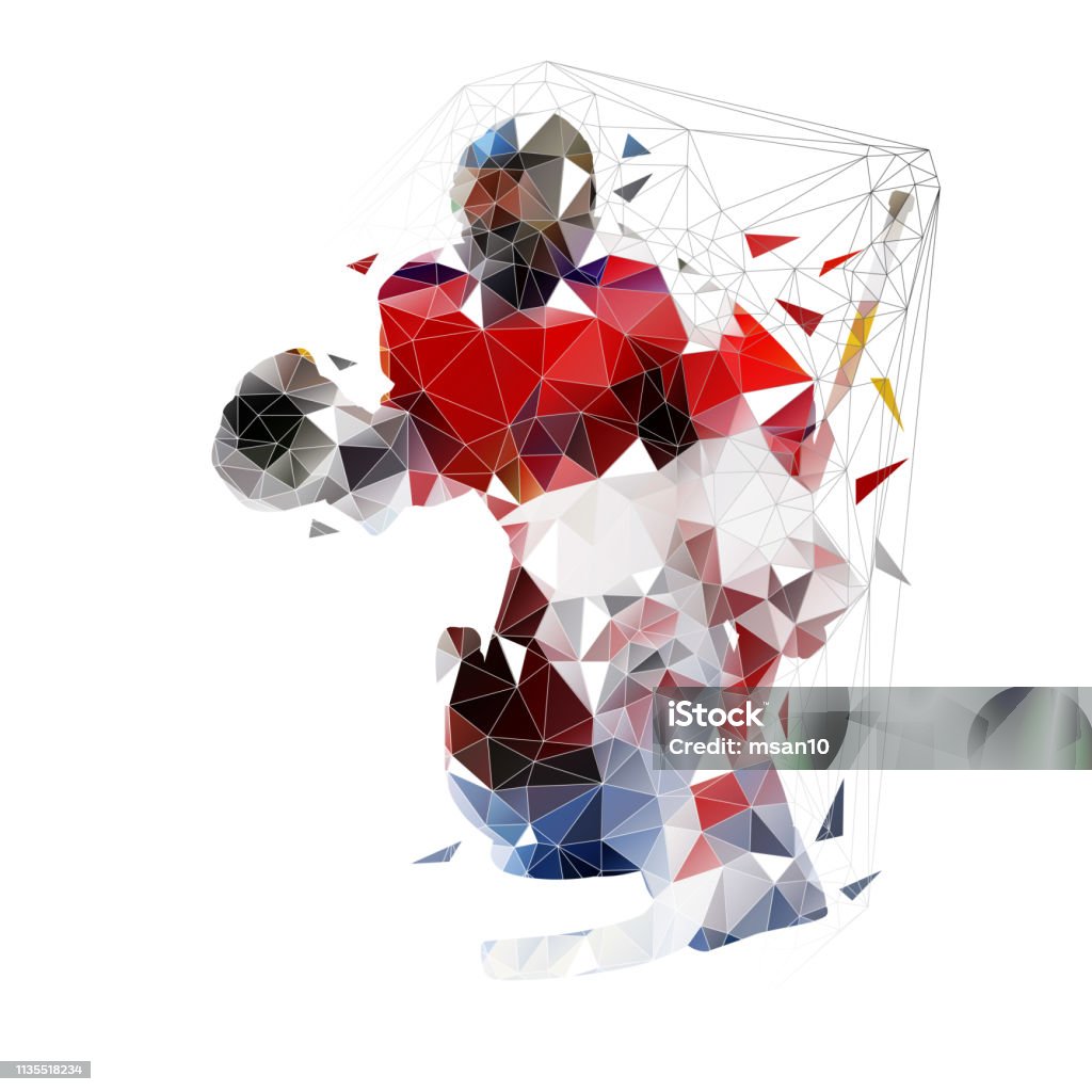 Hockey goalie, geometric vector illustration. Ice hockey player, low poly Hockey stock vector