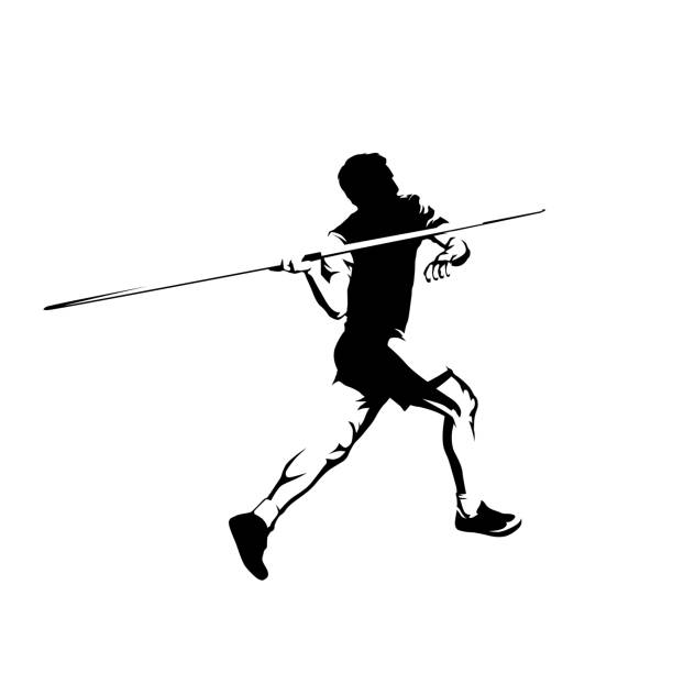 ilustrações, clipart, desenhos animados e ícones de lance do javelin, jogando do atleta, silhueta isolada do vetor. atletismo - javelin