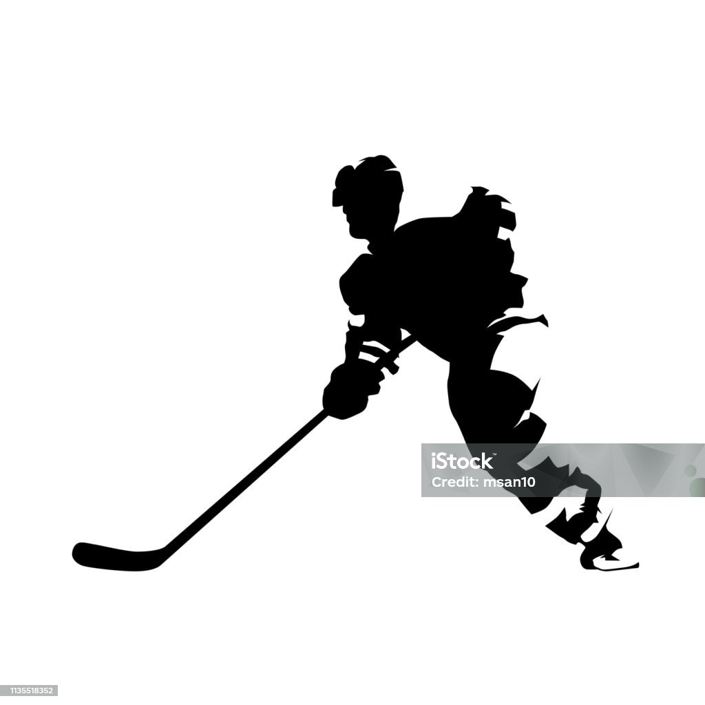 Hockey player skating with puck, isolated vector silhouette. Ice hockey, team sport Hockey stock vector