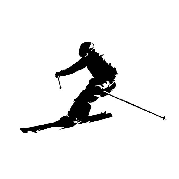 스키어, ��고립 된 벡터 실루엣입니다. 활강 스키 - skiing ski snow extreme sports stock illustrations