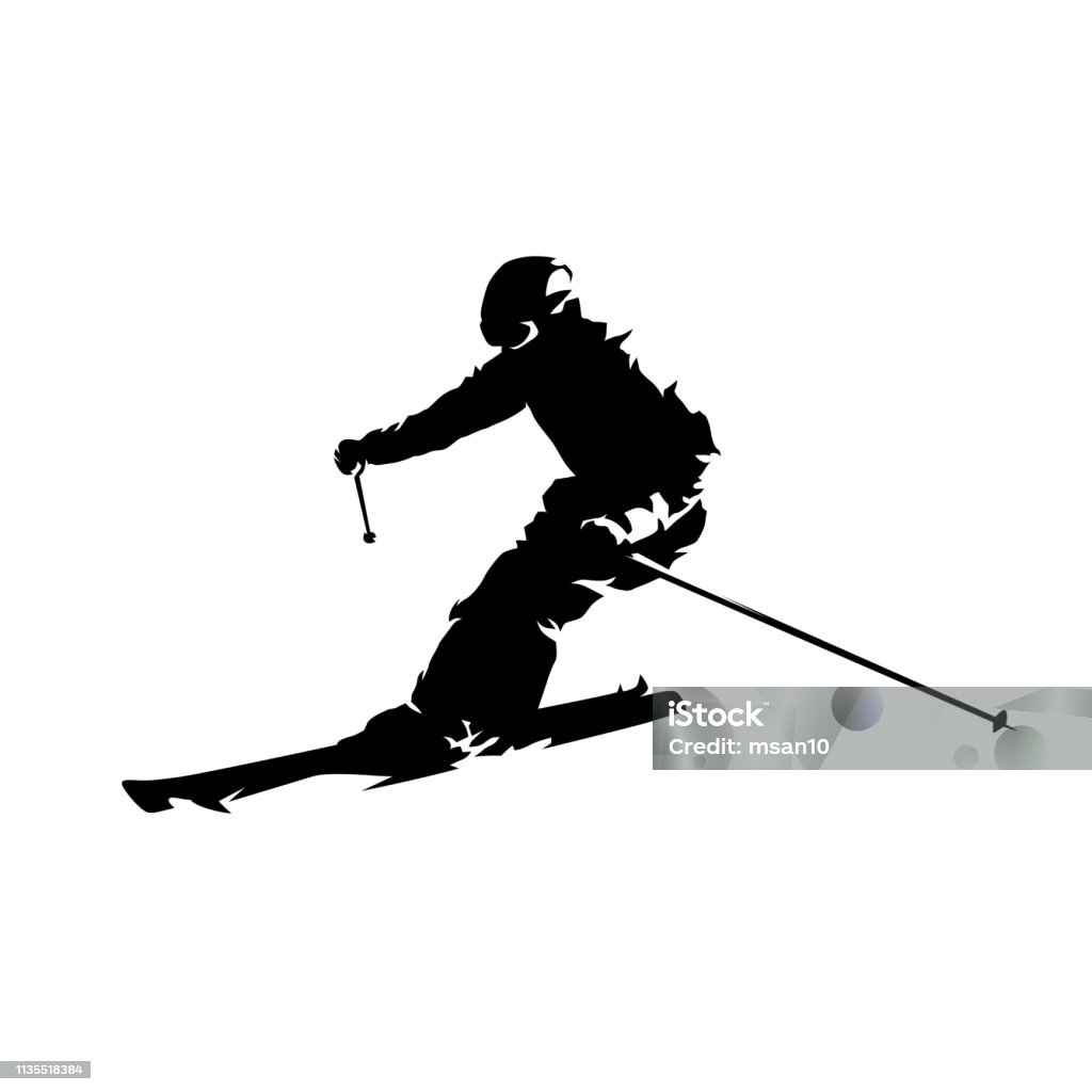 更滑雪, 孤立的向量輪廓。高山滑雪 - 免版稅滑雪圖庫向量圖形