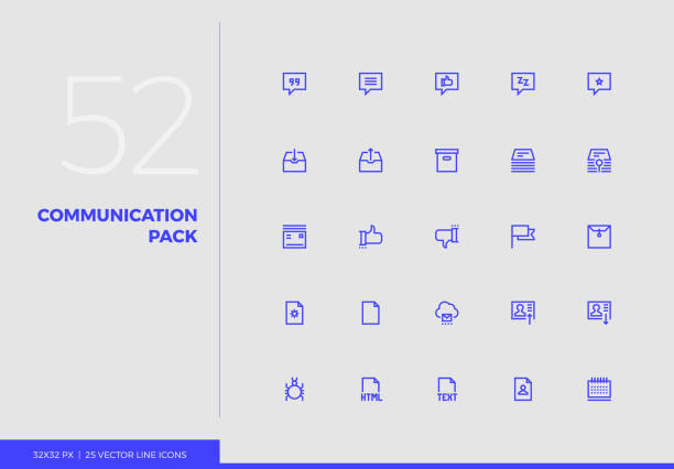 vector line icons communication pack - stack paper document file stock-grafiken, -clipart, -cartoons und -symbole