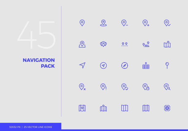 pakiet nawigacyjny ikon linii wektorowej - compass travel symbol planning stock illustrations