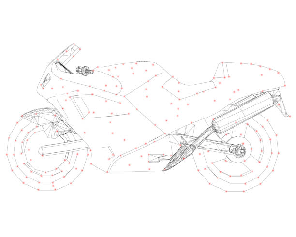 istock Motorcycle wireframe of black lines on a white background. Contour of the motorcycle with glowing lights. 3D. Vector illustration 1135520437