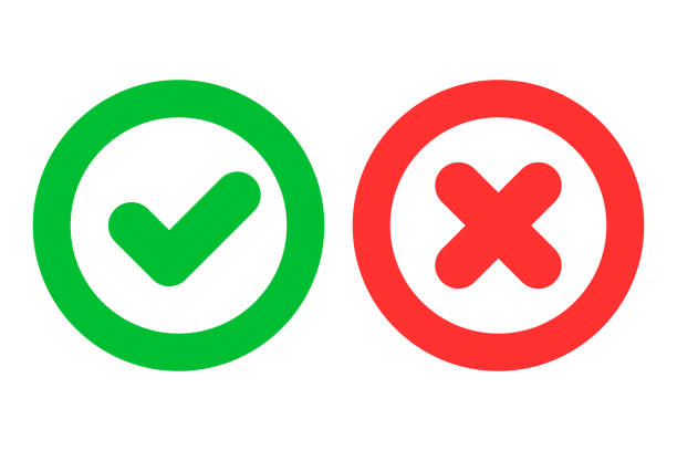 ilustrações de stock, clip art, desenhos animados e ícones de green checkmark ok and red cross x icons as positive and negative symbols isolated on white background - interface icons election voting usa