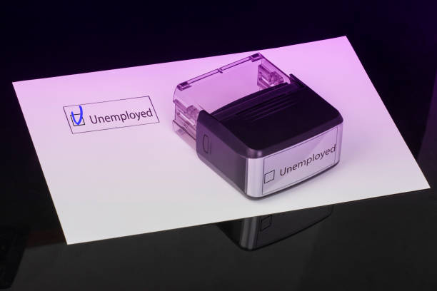 istock Unemployed - checkbox with a tick on white paper with handle Rubber Stamper. Checklist concept 1135522115
