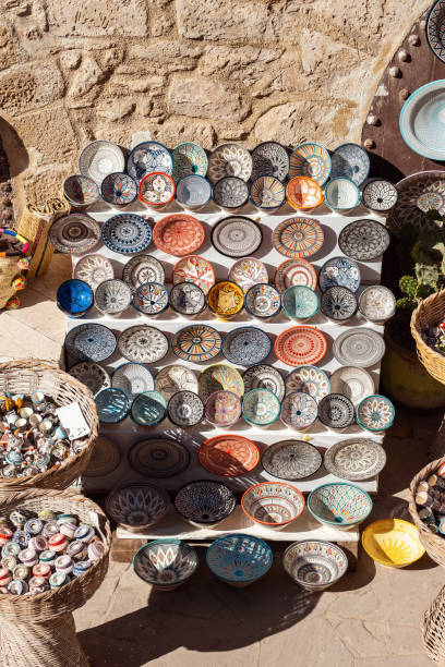 istock Traditional Moroccan market with souvenirs. Handmade ceramic plates 1135522814