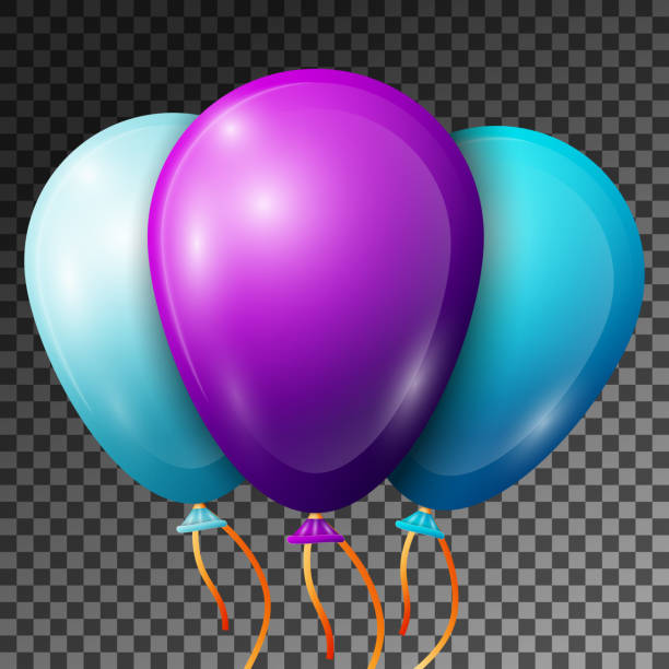 istock Realistic Purple or Violet, Cyan Balloons with ribbons isolated on transparent background. Vector illustration of shiny colorful glossy balloons for Birthday party 1135523110