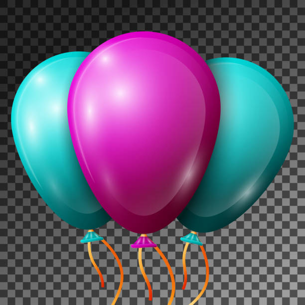 istock Realistic Pink-Red, Turquoise Balloons with ribbons isolated on transparent background. Vector illustration of shiny colorful glossy balloons for Birthday party 1135523113