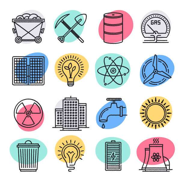 nachhaltige städtische infrastruktur doodle style vector icon set - nachhaltig bauen stock-grafiken, -clipart, -cartoons und -symbole