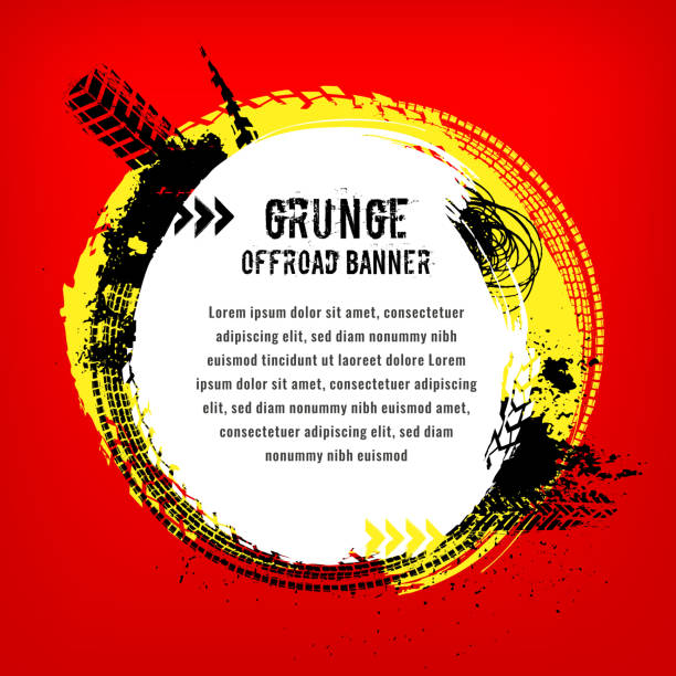 ilustraciones, imágenes clip art, dibujos animados e iconos de stock de banner de neumático grunge - tire tire track circle illustrations and vector art