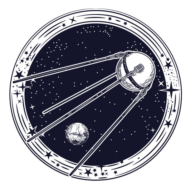 Vector image of the satellite. The satellite is flying in space.
