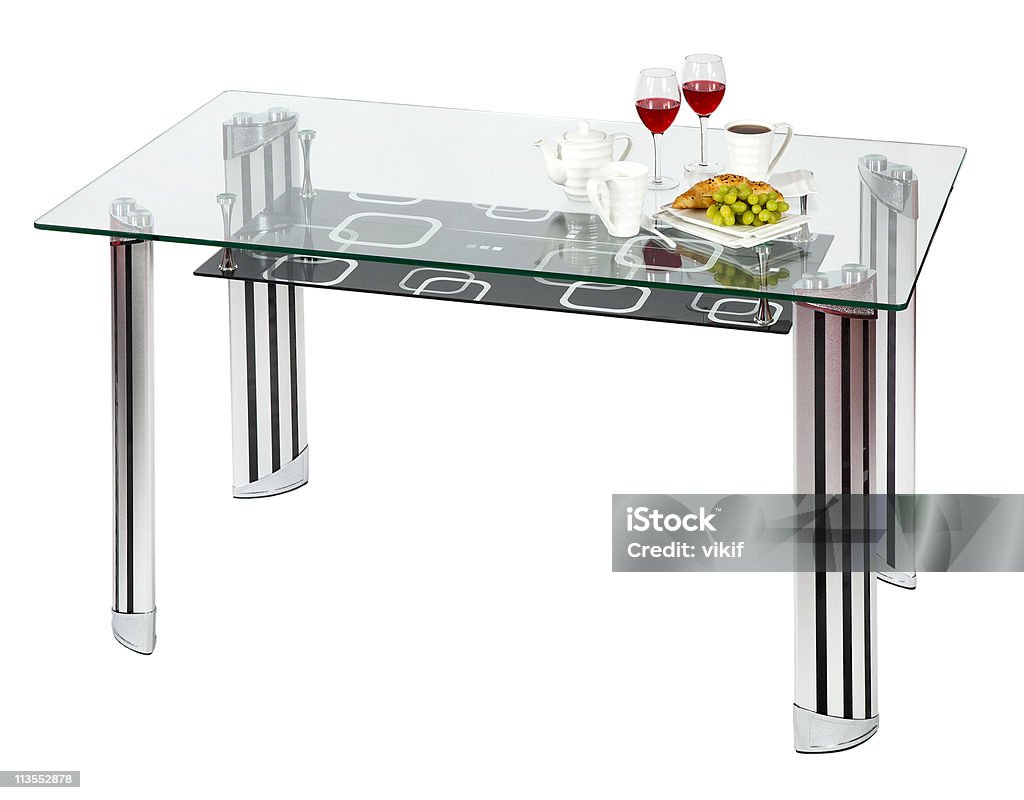 Moderna mesa de jantar com tampo de vidro - Foto de stock de Aço royalty-free