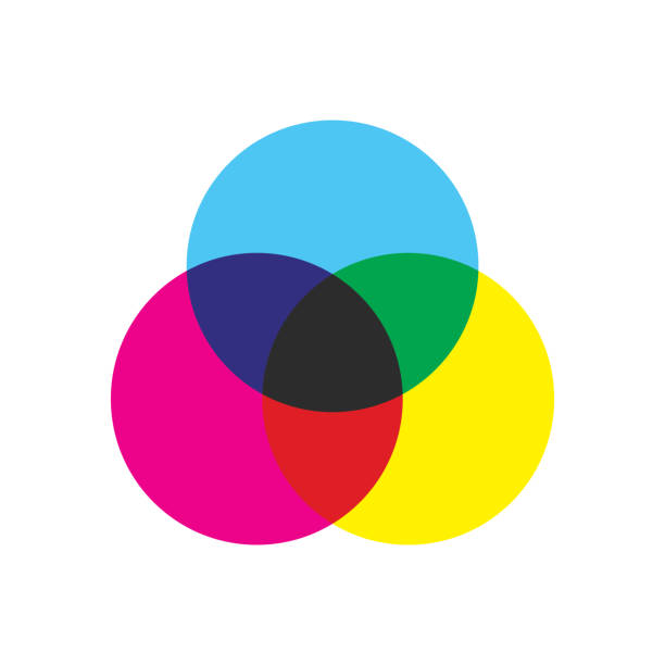 ilustrações, clipart, desenhos animados e ícones de vector o ícone da teoria subtrativas da mistura da cor do cmyk com preliminar. o símbolo é isolado em um fundo branco - mixing abstract circle multi colored