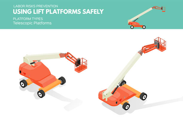 izometryczna platforma teleskopowa - hydraulic platform illustrations stock illustrations