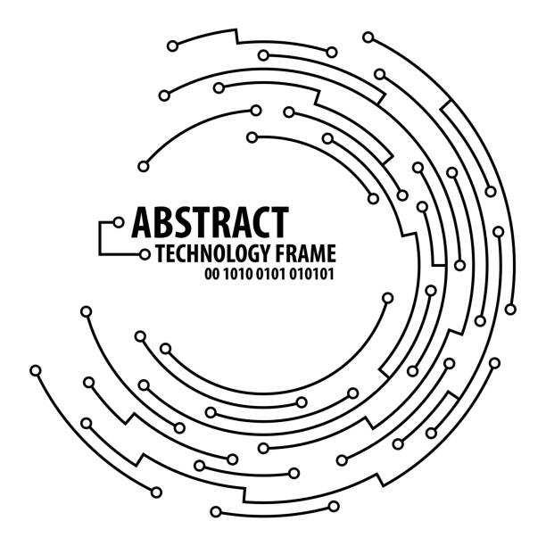 ilustraciones, imágenes clip art, dibujos animados e iconos de stock de marco redondo de la tecnología abstracta - tablero de circuitos