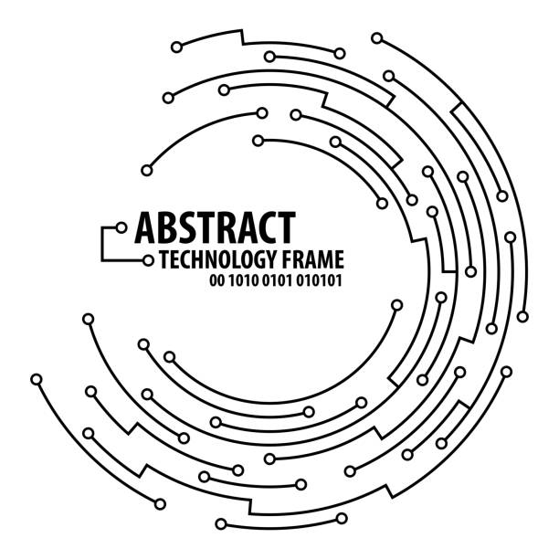 illustrations, cliparts, dessins animés et icônes de cadre rond de technologie abstraite - circuit intégré