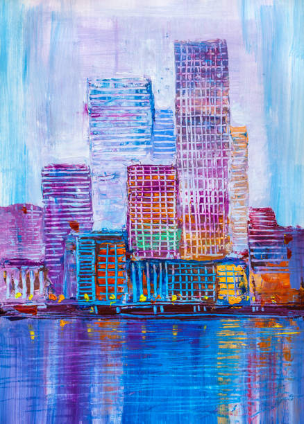 istock Abstract painting of urban skyscrapers. 1135538499