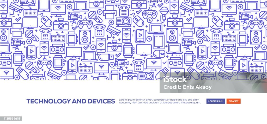 Technology and Devices Banner Computer Keyboard stock vector
