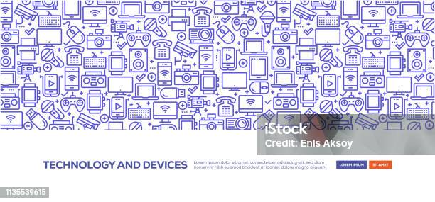 Technology And Devices Banner Stock Illustration - Download Image Now - Computer Keyboard, Multi Colored, Portable Information Device